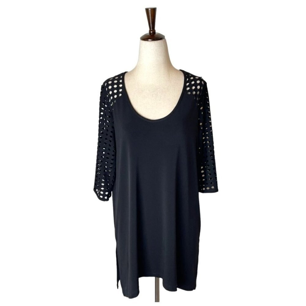 Clara Sunwoo Black Liquid Jersey Laser Cutout Detail Hi Lo Tunic Top Size S